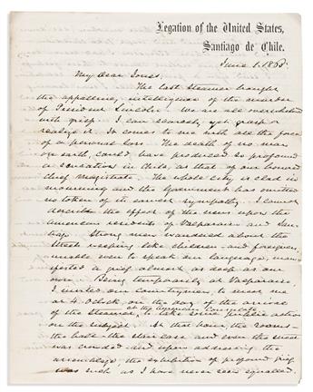 (ABRAHAM LINCOLN.) Thomas H. Nelson. An American envoys letter explaining the reaction to the assassination in Chile.